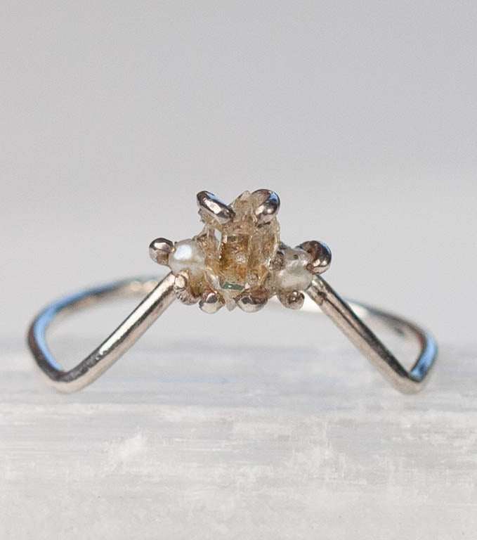 Herkimer Diamond/Pearl Trinity Ring