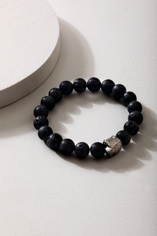Callisto Bracelet (Raw Pyrite & Volcanic Rock)