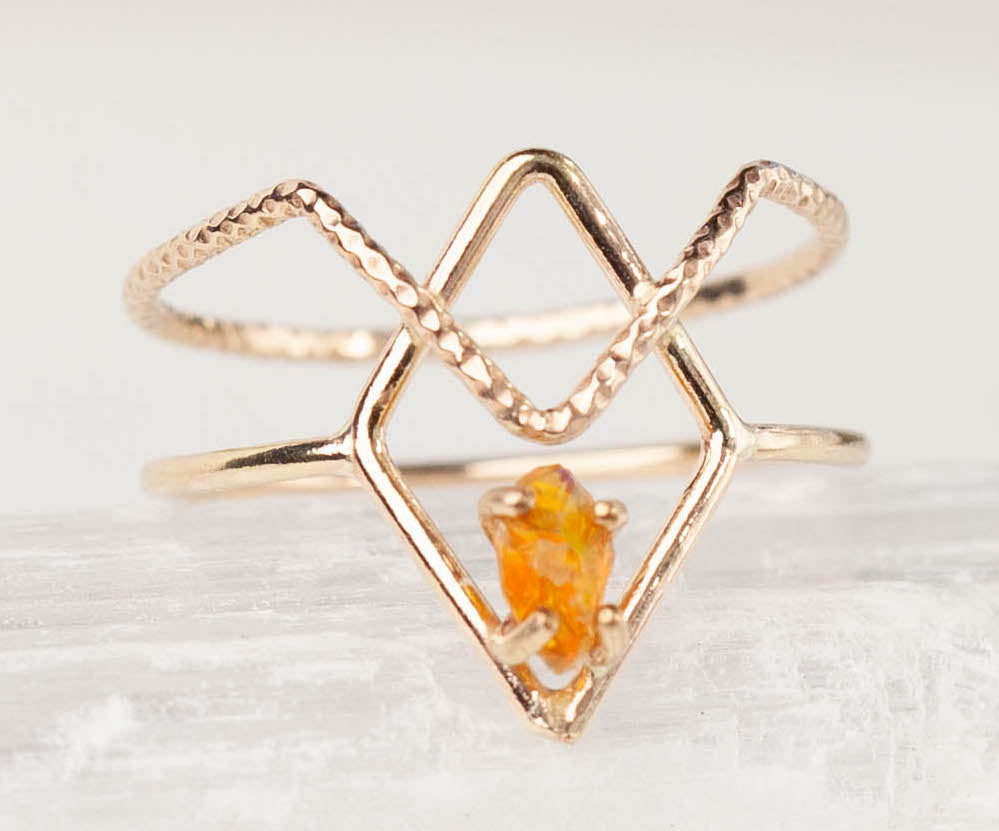 Raw Orange Opal Shiva Ring