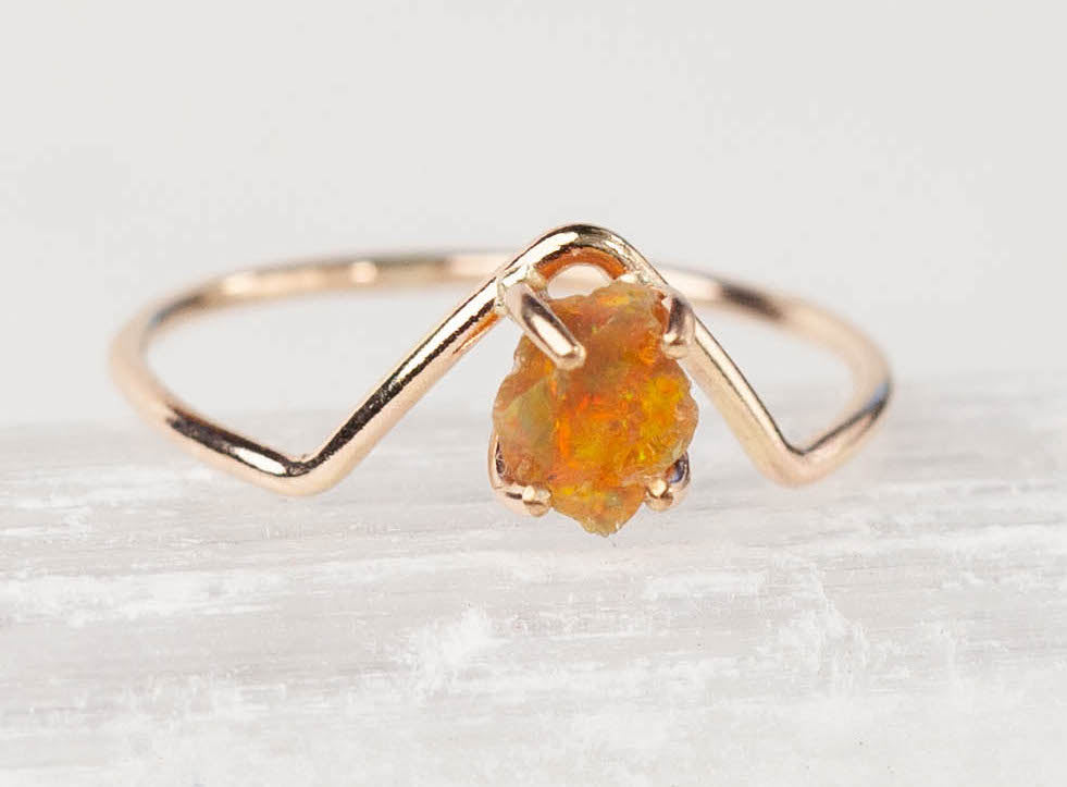 Raw Orange Opal Chevron Ring