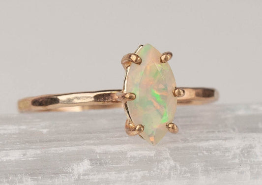 Marquis Opal Hammered Band Ring