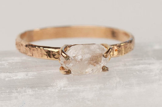 Herkimer Diamond Crosshatch Band Ring