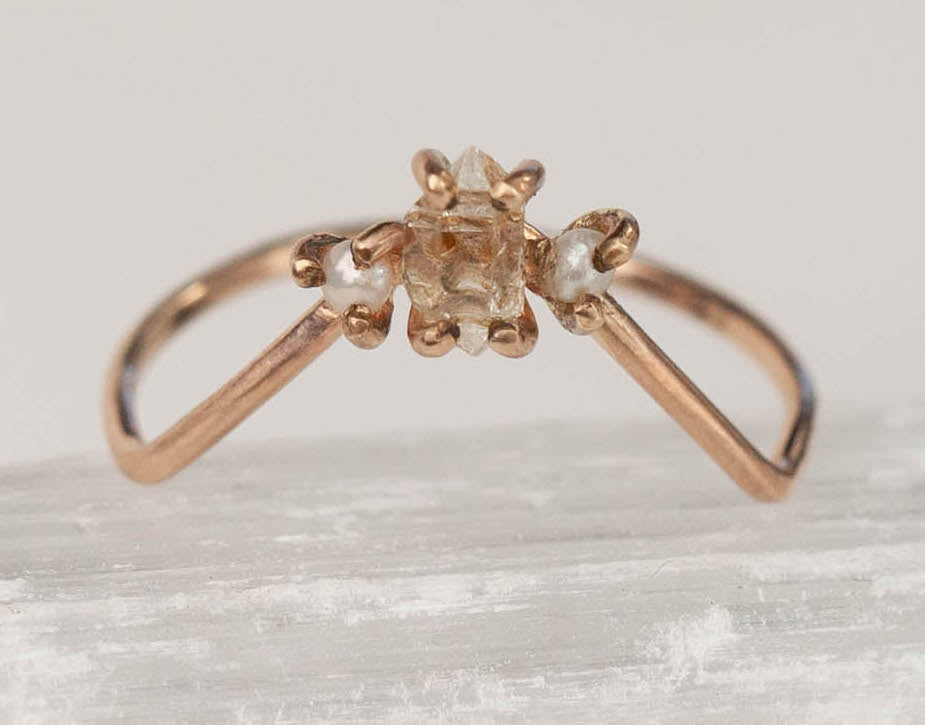 Herkimer Diamond/Pearl Trinity Ring