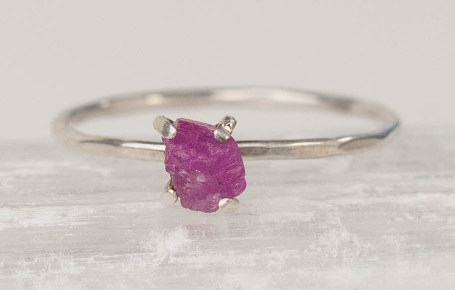 Raw Ruby Hammered Band Ring