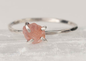 Raw Rose Quartz Hammered Band