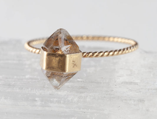 Herkimer Diamond Twisted Band Ring