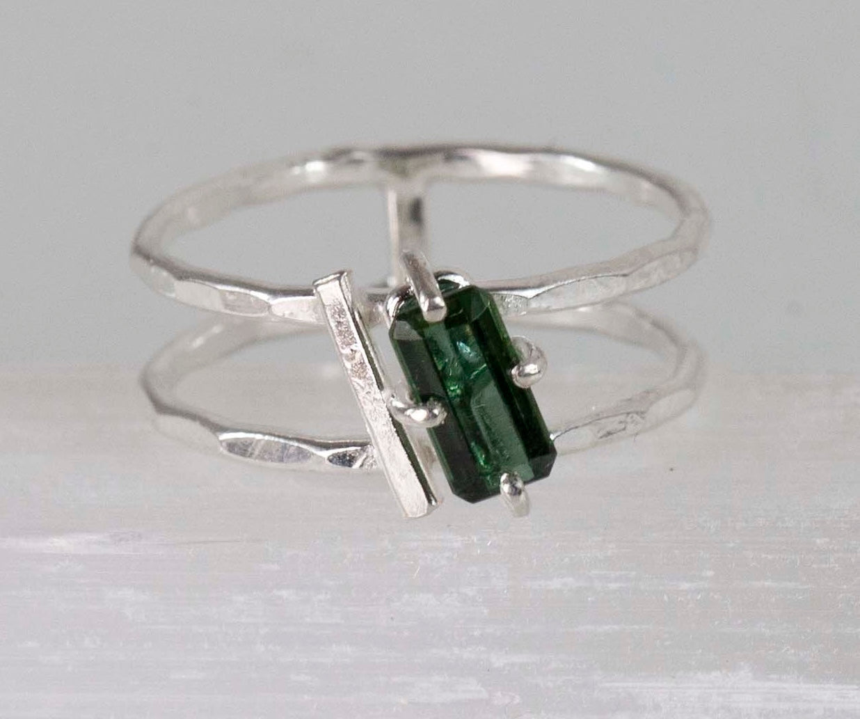 Green Tourmaline Slanted Bar Ring