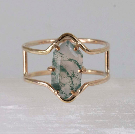 Moss Agate Polarity Ring