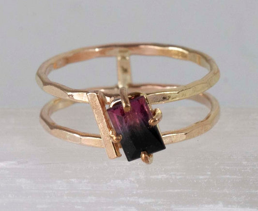 Watermelon Tourmaline Slanted Bar Ring