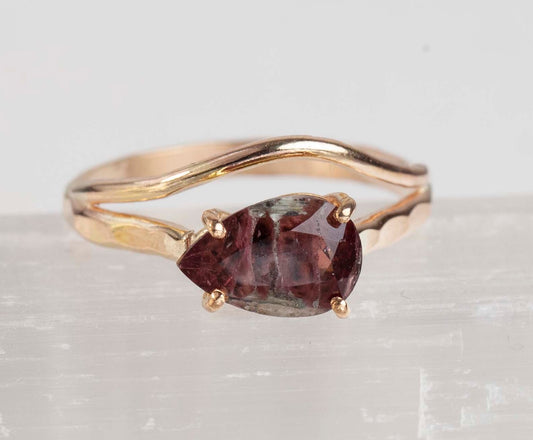 Zebra Tourmaline Hammered Half-round with Curve Ring