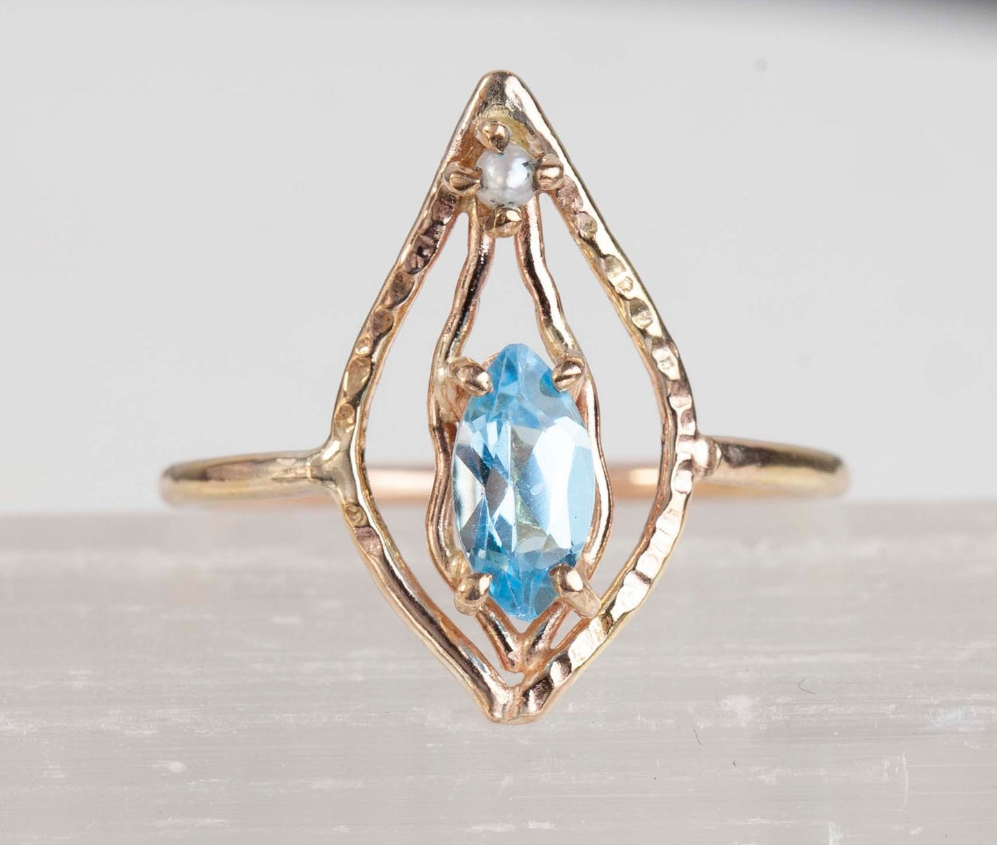 Blue Topaz & Pearl Aphrodite Ring