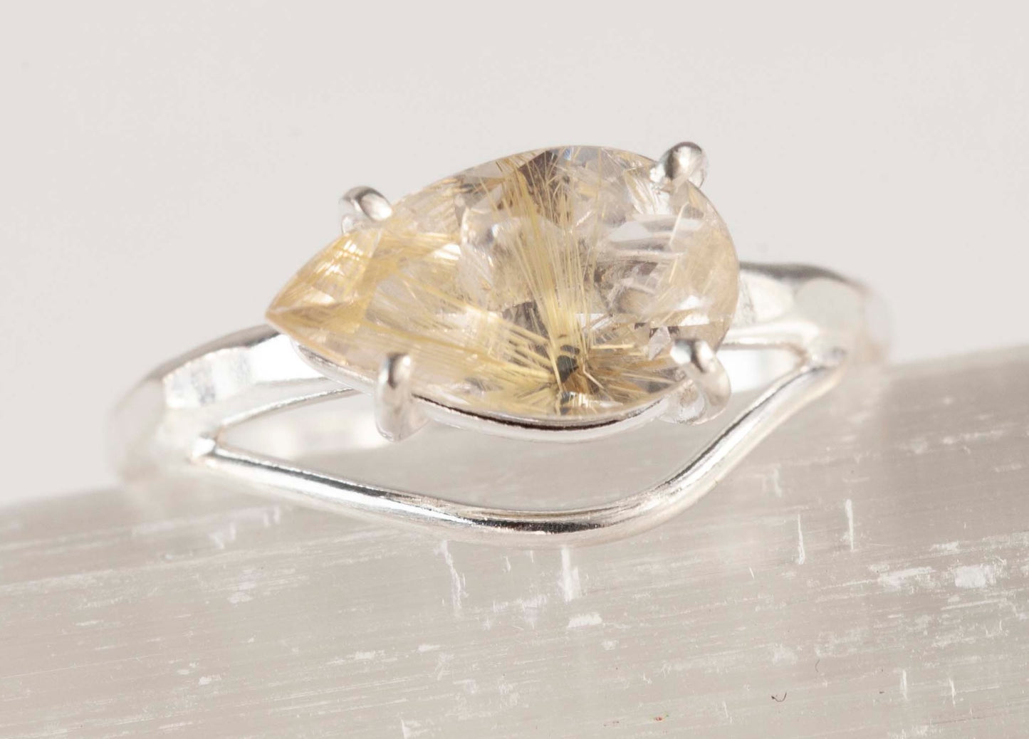 Rutilated Quartz Half-Round Swoop Ring