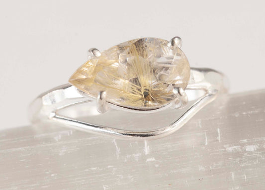 Rutilated Quartz Half-Round Swoop Ring