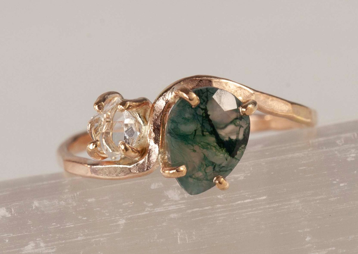 Moss Agate & Herkimer Diamond Arlo Ring