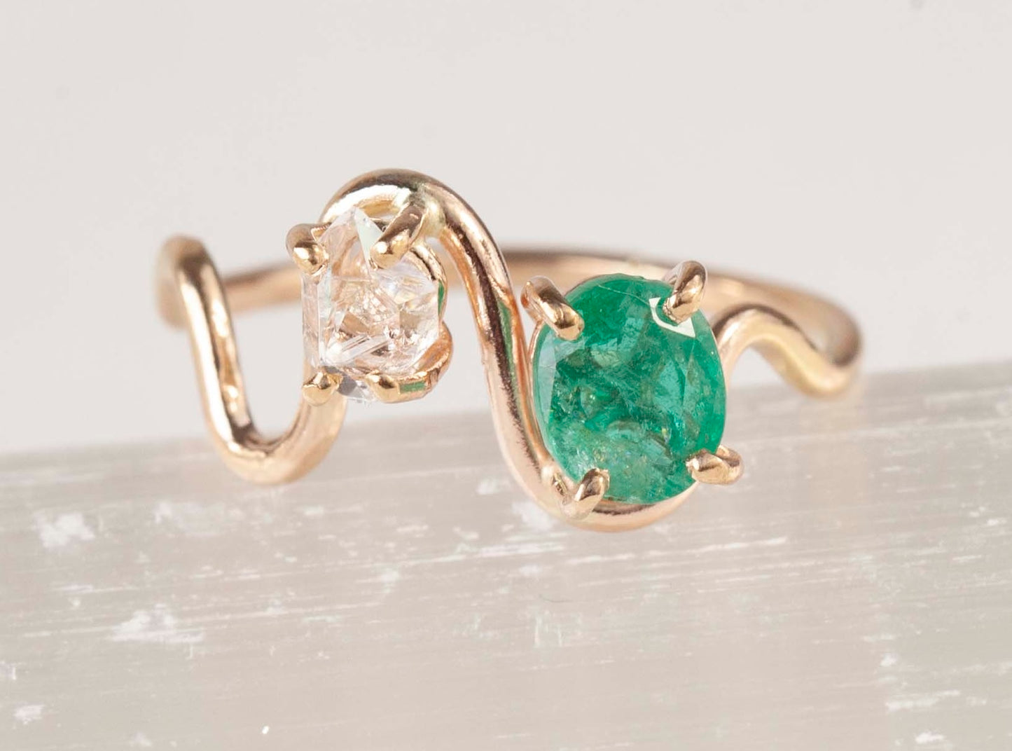 Herkimer Diamond & Columbian Emerald Arlo Ring