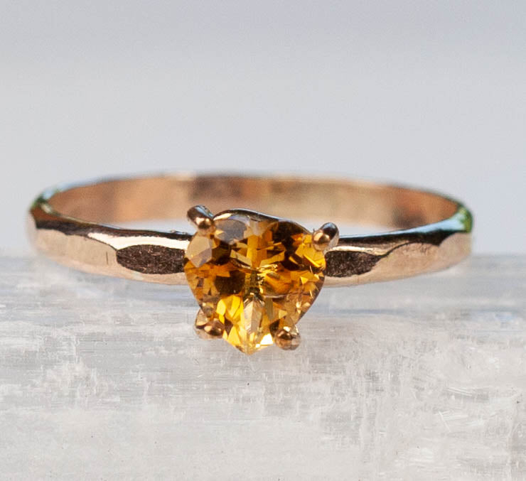 Citrine Heart Hammered Half Round Band Ring