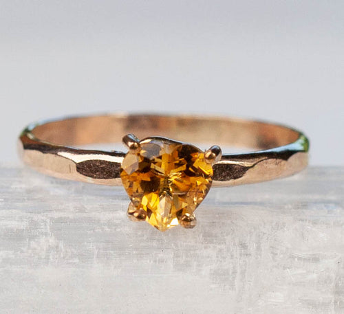 Citrine Heart Hammered Half Round Band Ring