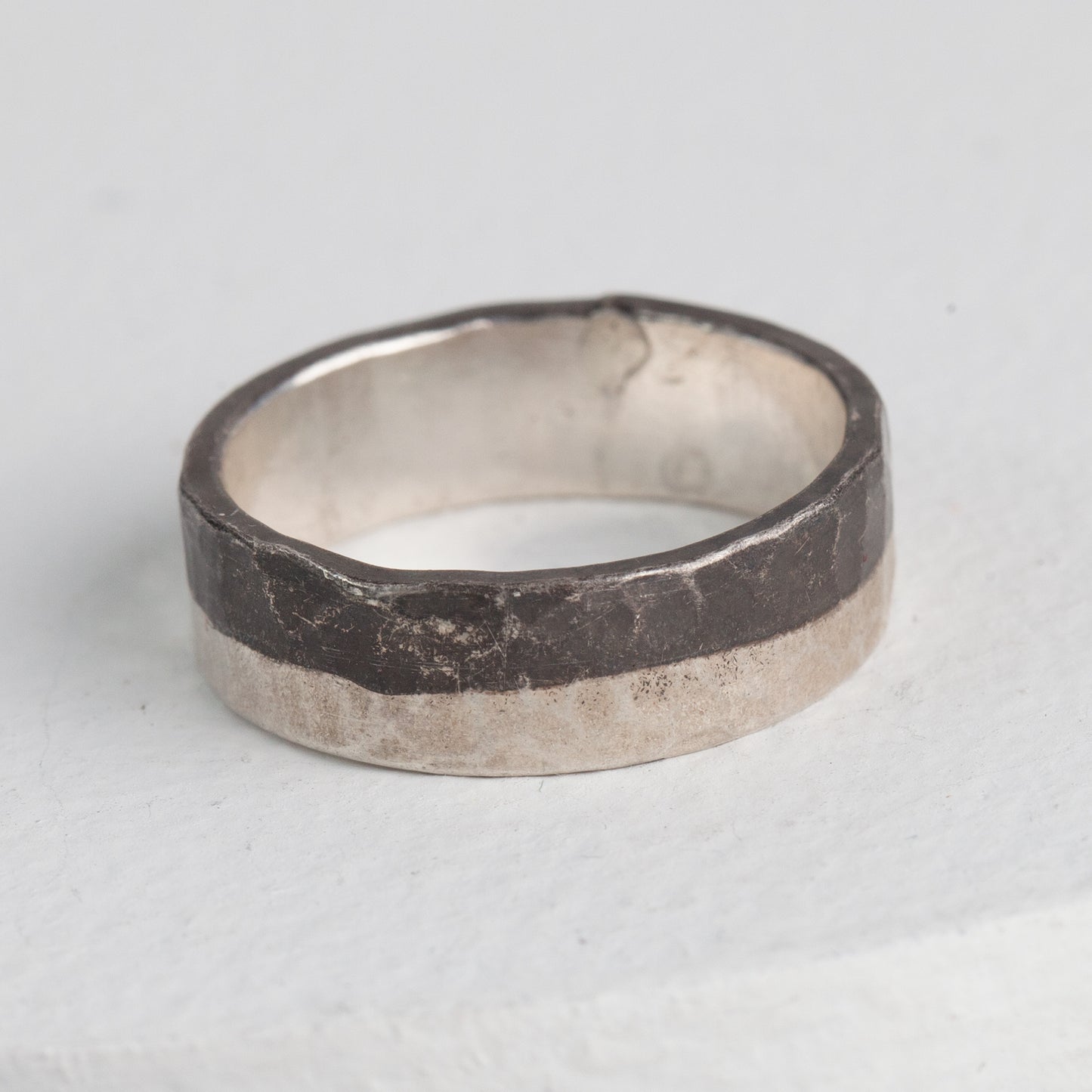 Half Oxidized Hammered Silver Ring