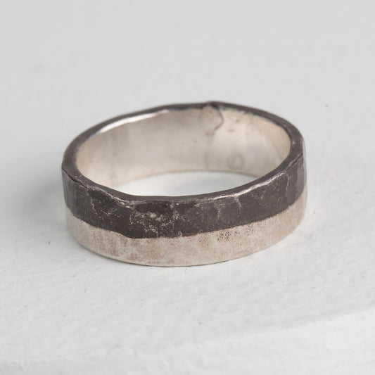 Half Oxidized Hammered Silver Ring