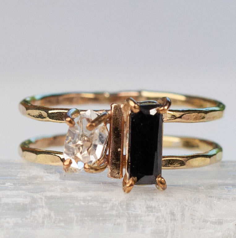 Herkimer Diamond/Black Onyx Haides Ring