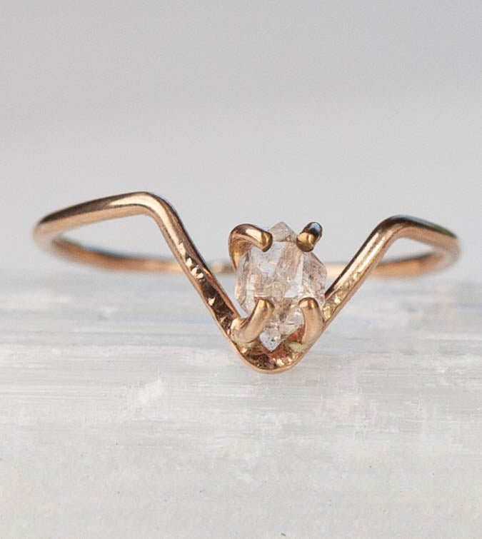 Herkimer Diamond Chevron Ring