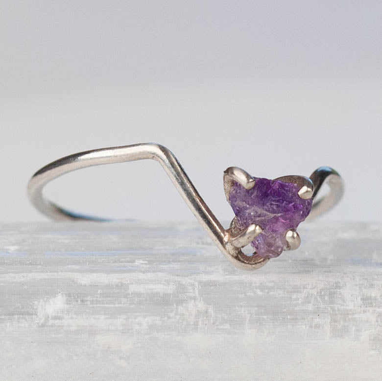 Raw Amethyst Chevron Ring