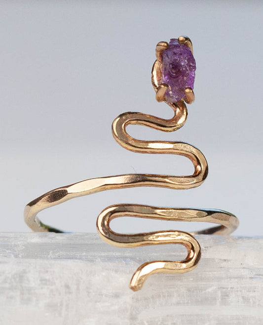 Raw Amethyst Nyoka Hammered Band Ring