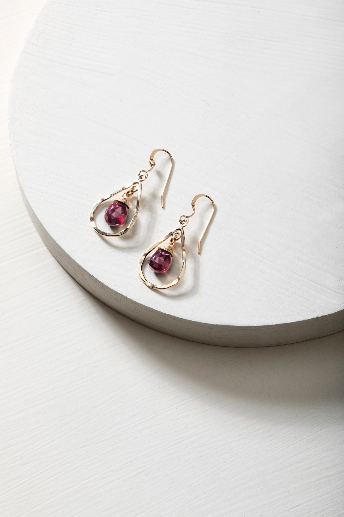 Garnet Teardrop Hoop Earrings