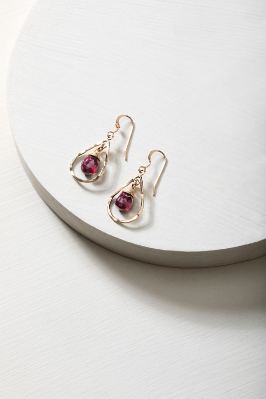 Garnet Teardrop Hoop Earrings